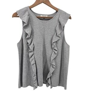 Madewell Tank Top Women XL Gray Ruffle Front Knit Sleeveless H8714 Cotton Blend